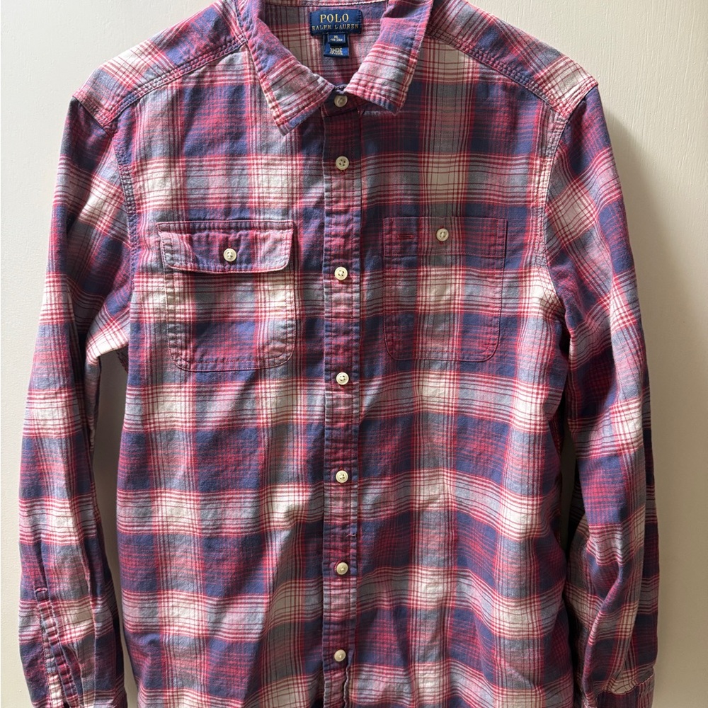 Polo Ralph Lauren Boys XL (18/20) Red Blue Plaid Button Down Long Sleeve Shirt